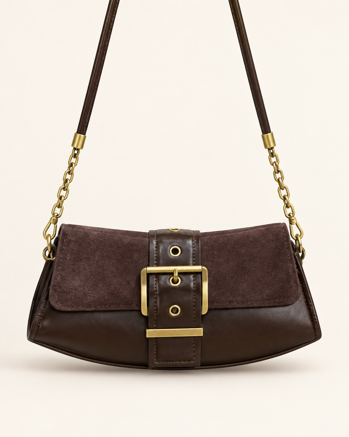 HY-001 — Buckle-front PU shoulder bag