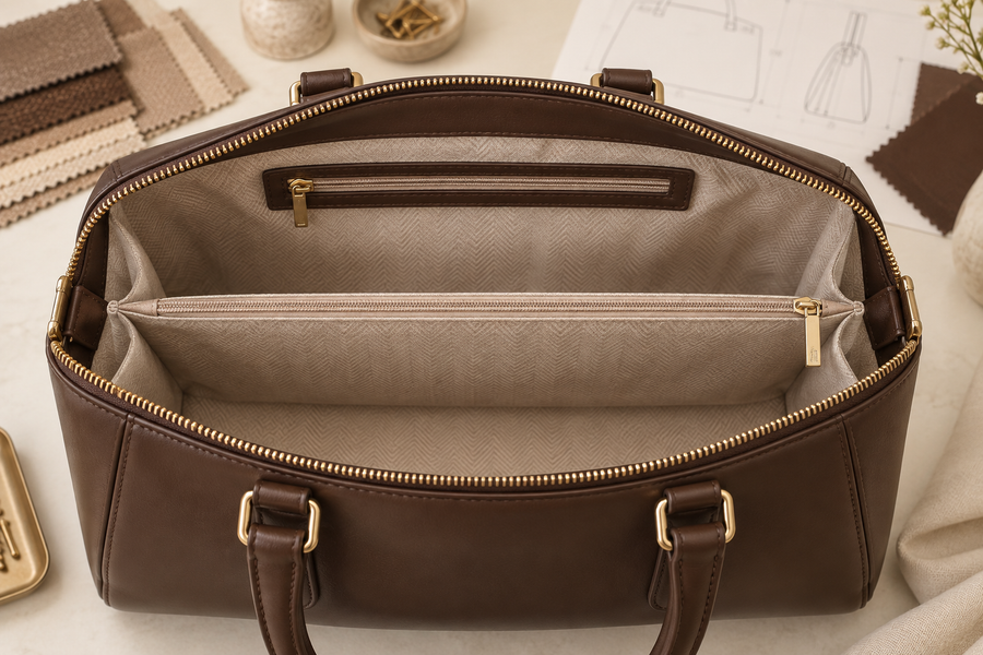 How a Handbag Center Divider Lining Is Sewn: Zippers and Bottom Corners
