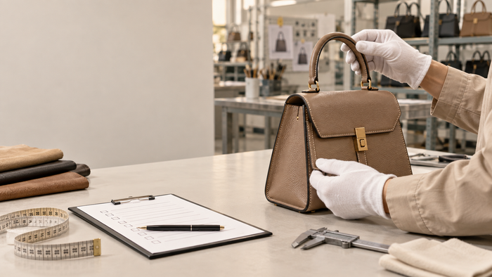 Handbag quality-control review workflow for PU handbag production