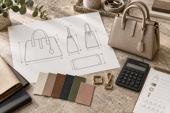 Clear handbag quotation request with drawings materials and quantity fields